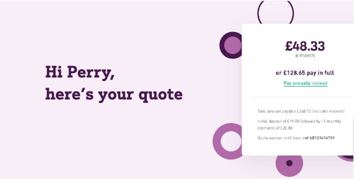 Hero exploration: pale pink background with purple circle motifs