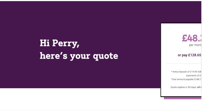Hero exploration: plain deep purple panel with the greeting and a quote card