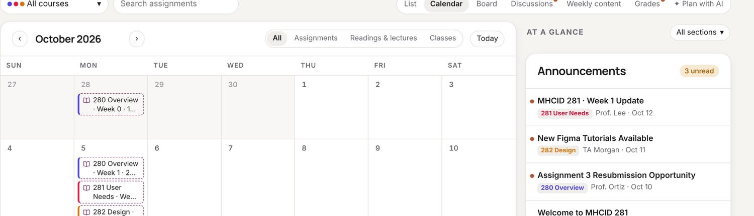 The calendar view