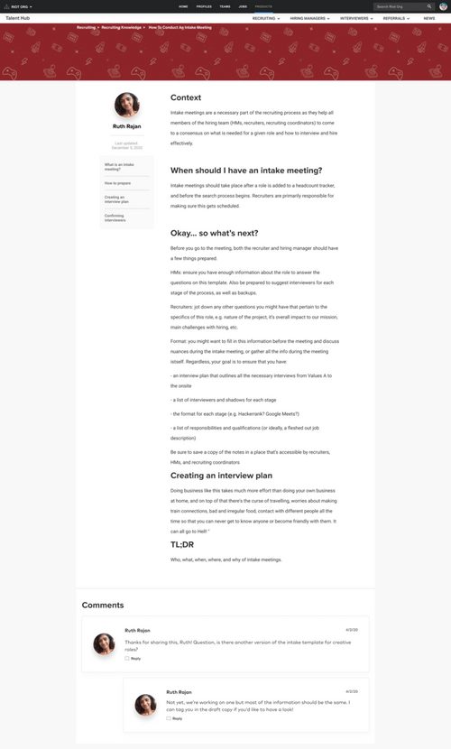 Article page with author, table of contents and a comments thread